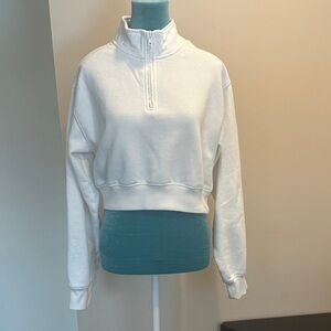 BP White Cropped Half-Zip Sweatshirt